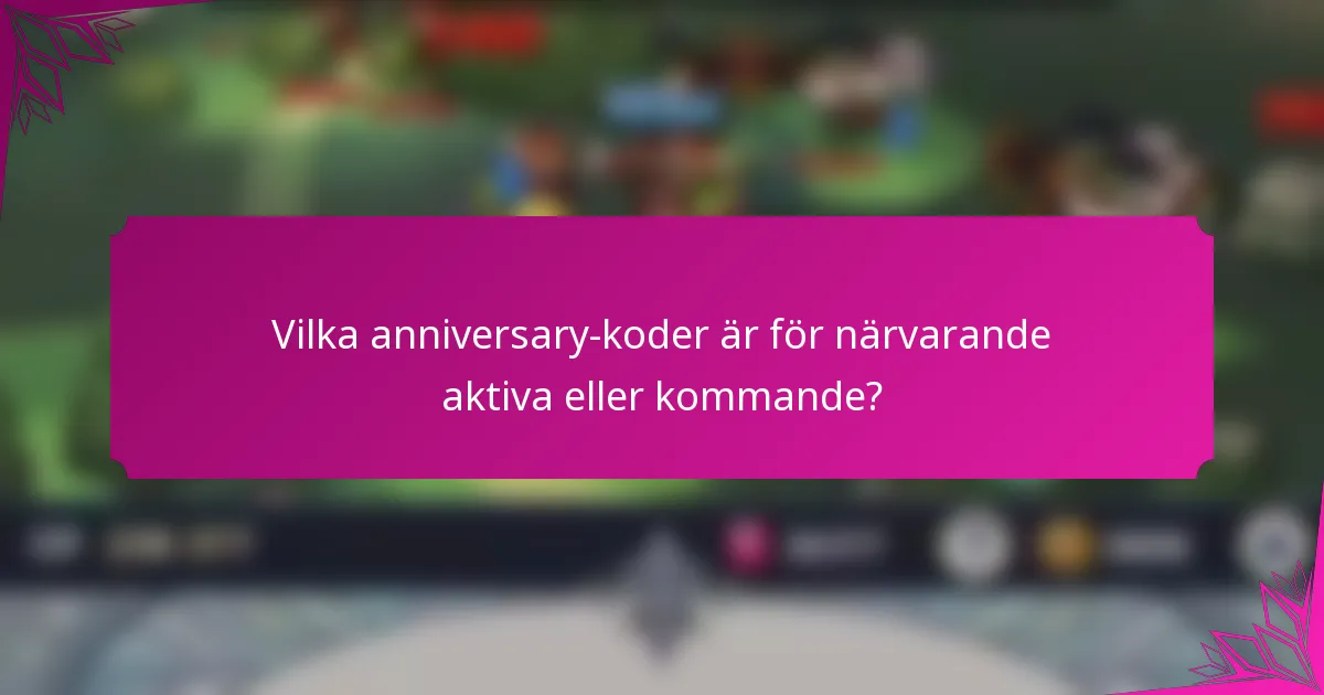 Vilka anniversary-koder är för närvarande aktiva eller kommande?